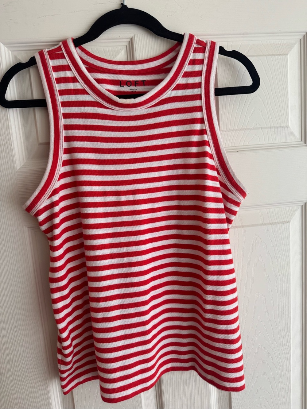 LOFT Red & White Striped Tank Top - Crew Neck Sleeveless